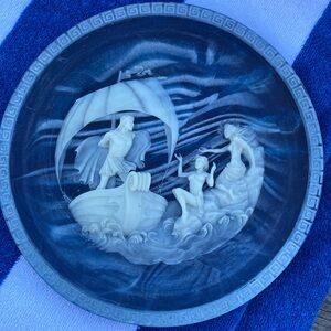 Solid Lapis-Blue Incolay Cameo Stone Plate Voyage of Ulysses The Sirens VTG
